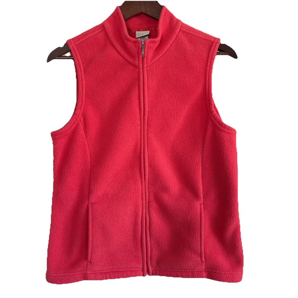 L.L. Bean Women’s Large Coral Red Polartec Fleece Vest Medium Pockets Full Zip